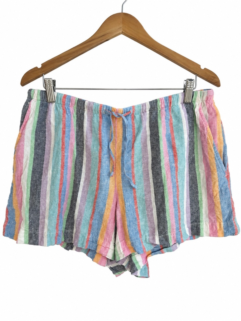 GAP Linen Blend Striped Pull-On Shorts Women’s Size L Pastel Coastal Beachy